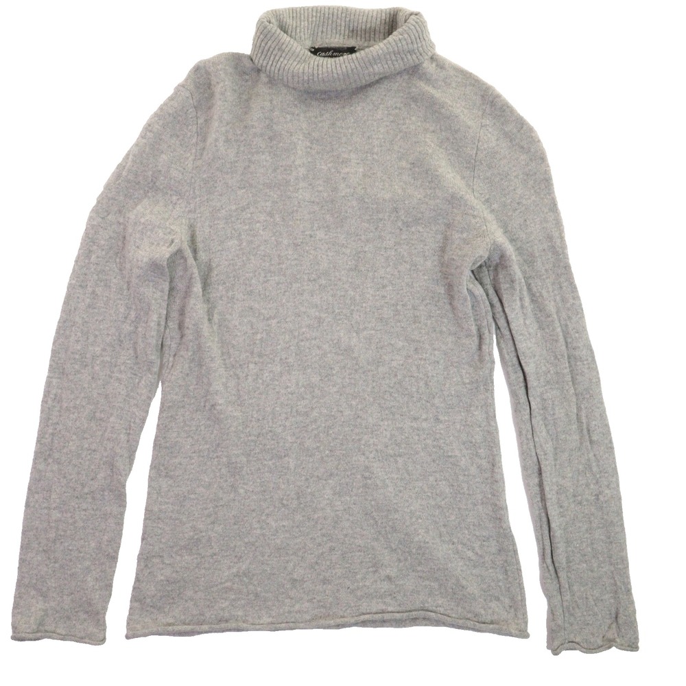 Lord & Taylor‎ Turtleneck Sweater Soft Cashmere Ribbed Trim Gray Women M